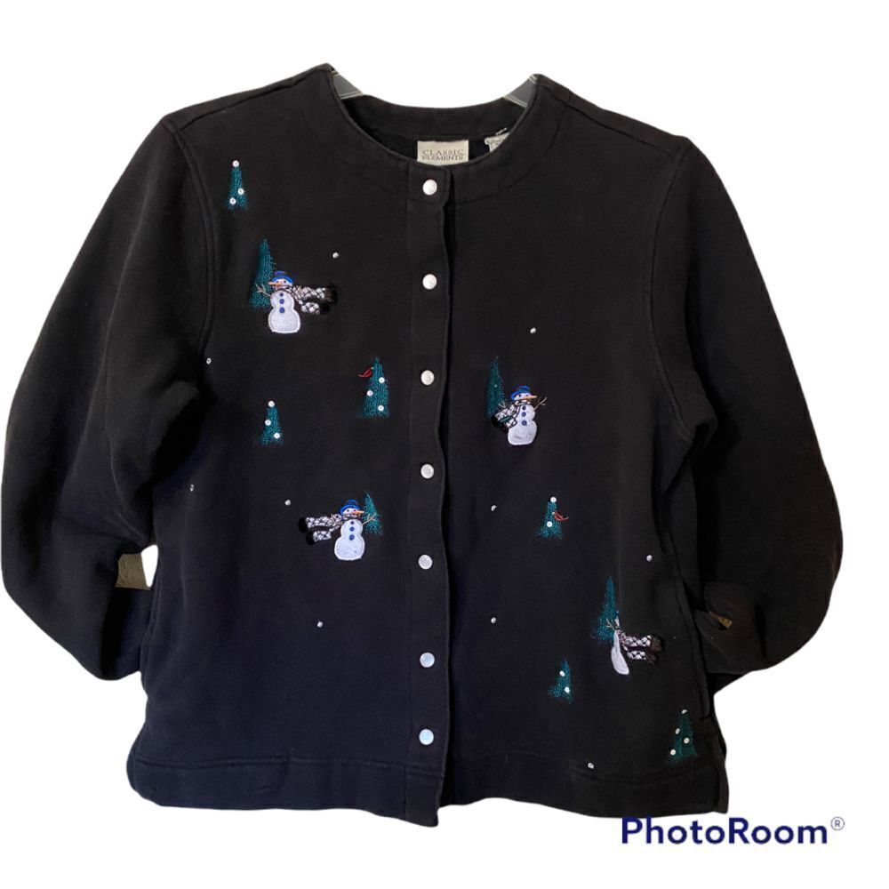 Classic Elements Womens Snowmen Ugly Christmas Cardigan Sweater S